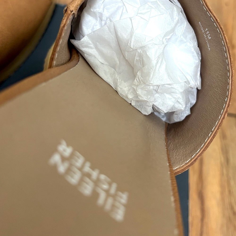 *RESERVED* NIB EILEEN FISHER Novel Tumbled Leather Wedge Sandal in Cognac - Picture 9 of 11